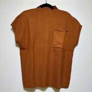 Burnt Orange Ribbed Knit Mock Neck Sweater Top | Size L | NWOT